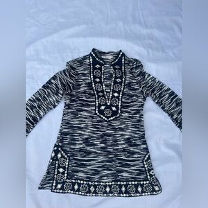 Tory Burch Navy and Cream Patterned Top